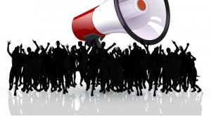 Crowd with a megaphone